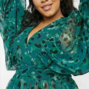 ASOS DESIGN Curve V Neck Sheer top Animal Print